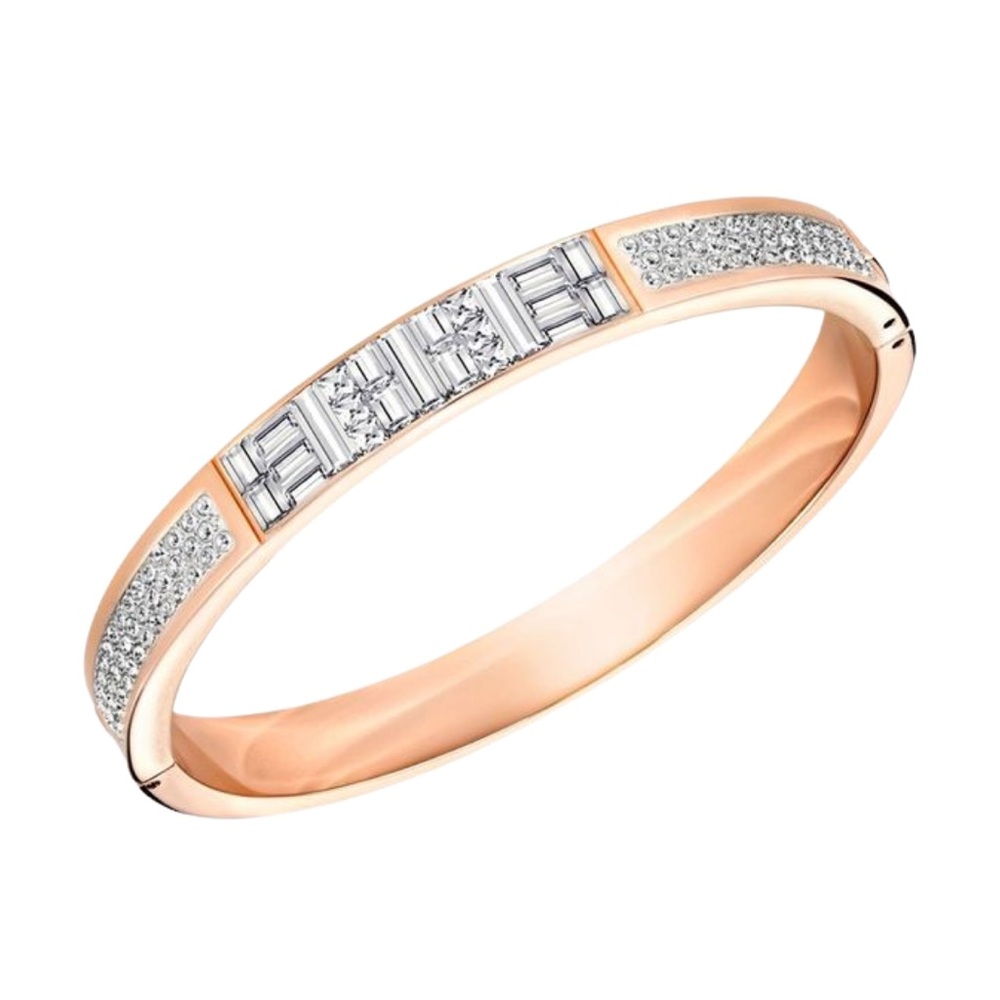 Swarovski Ethic Narrow Bangle White & Rose Gold, NIB